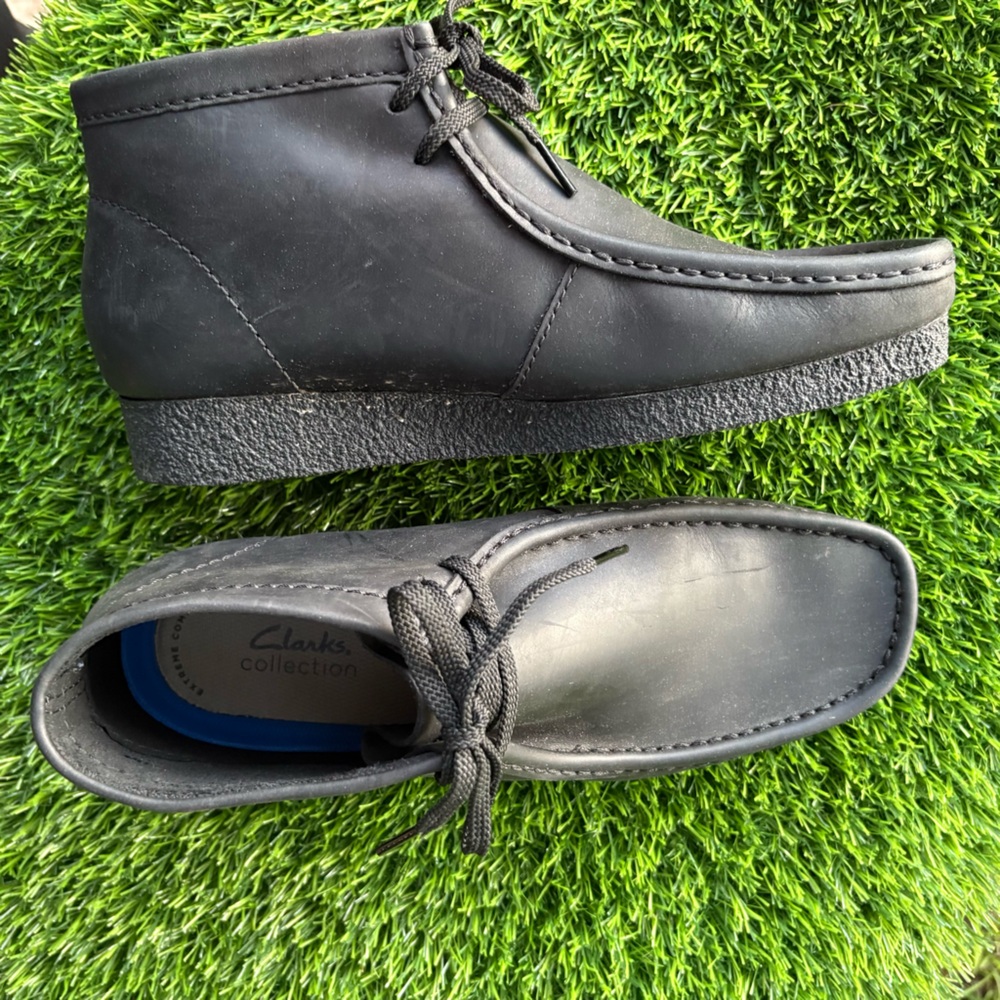 CLARKS EXTREME COMFORT MENS BLACK LEATHER ANKLE BOOTS 10 WIDE